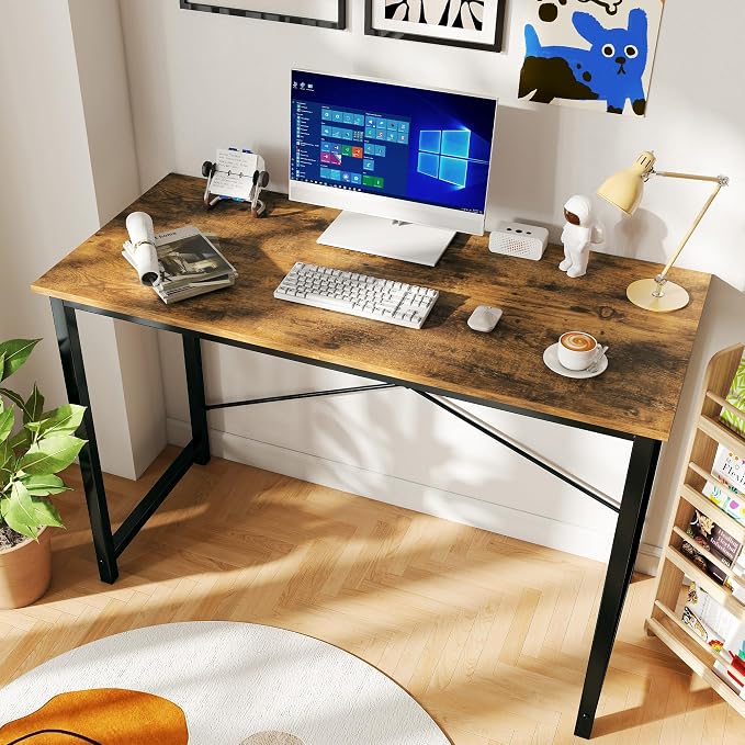 Sweetcrispy Computer Office Desk 44 Inch Small Student Study Gaming Writing Work Modern Simple PC Table for Bedroom, Home - Rustic Brown, Compact Sturdy Desk for Laptop, Study, Gaming