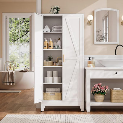 71" H White Pantry Cabinet,Metal Storage Cabinets with Doors and Shelves,Tall Food Kitchen Cabinets,Farmhouse Kitchen Cabinet,Freestanding Cabinet