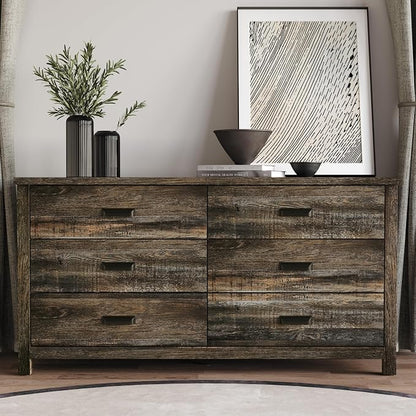 HOME DESIGN Racine Modern Rustic 6 Drawer Bedroom Dresser with Spacious Storage Drawers & Modern Farmhouse Design