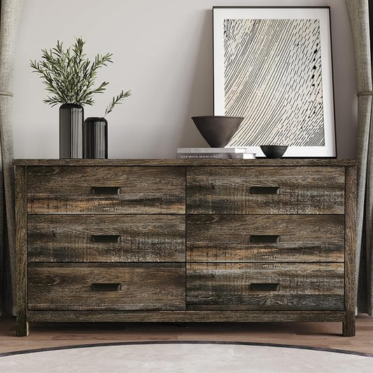 HOME DESIGN Racine Modern Rustic 6 Drawer Bedroom Dresser with Spacious Storage Drawers & Modern Farmhouse Design