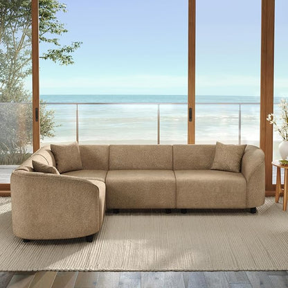 Merax 104" L-Shaped Curved Sofa, Comfy Upholstered Sectional Couch with Extra Deep Seats, Boucle Sofa for Living Room Apartment Office, Camel