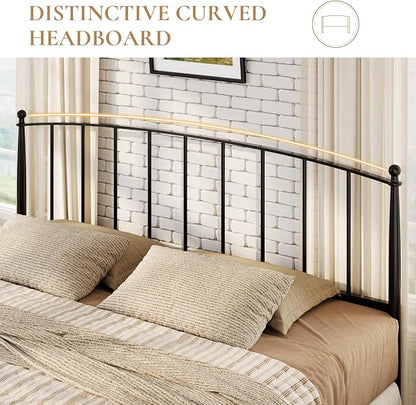 SHA CERLIN King Size Metal Platform Bed Frame with Victorian Style Iron-Art Headboard and Footboard, Easy Assembly, No Box Spring Needed, Black
