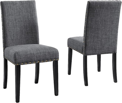 Roundhill Furniture Biony Gray Fabric Dining Chairs with Nailhead Trim, Pack of 2