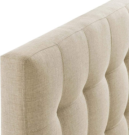 Modway Lily Tufted Linen Fabric Upholstered Twin Headboard in Beige