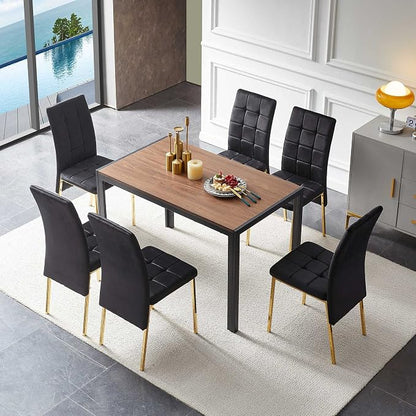 NORDICANA Upholstered Velvet Dining Chairs for 6, Classic High Back Kitchen Chairs Set of 6, Tufted Side Chairs, Golden Color Metal Legs, Black