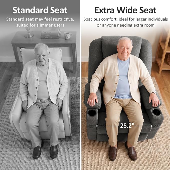 MCombo Power Lift Recliner Chair for Elderly R7510(Grey, Large-Wide) | Oversized for Big and Tall, Heat and Massage, USB& Type C Charging Port, FSC Certified