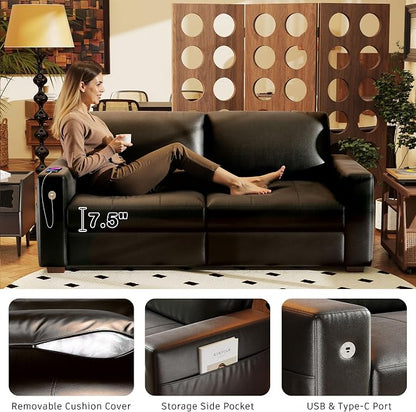 Hanherry Faux Leather 70" Sofa for Living Room, Modern Comfy Couch with Medium Firm Seat Cushion, Removable Cover,Wide Armrest,USB/Type-C Port,Couches for Small Space,Apartment