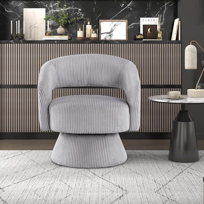 Lexicon 360 Degree Swivel Accent Chair, Modern Comfy Corduroy Round Barrel Chair, Open Back, Plush Foam Cushions, Metal Swivel Base for Living Room/Bedroom/Office/Small Spaces, Gray