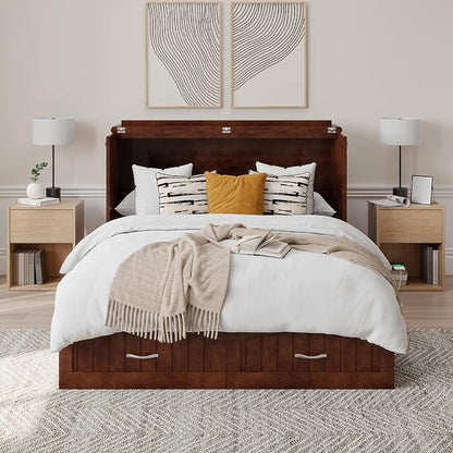 AFI, Southampton Murphy Bed Chest Full with 6" Mattress, Built-in USB Charger & Storage Drawer, Walnut