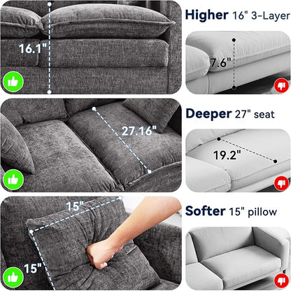 Loveseat Sofa Couch, Small Mini Compact 50" Love Seat 27" Deep Cloud Sofa Seat Washable Chenille Pillow for Apartment Bedroom Dorm Attic Studio Office Living Room Small Space 8833-GREY