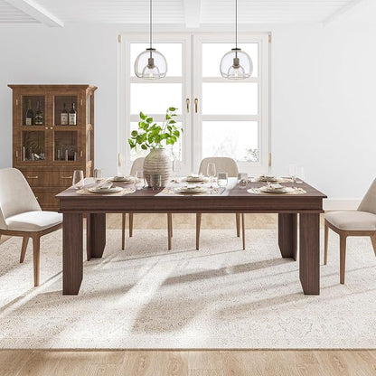 GarveeHome Farmhouse Dining Table for 6-8 People, 71 in Long Kitchen Tables with Wooden Sturdy Frame, 6 ft Large Rectangular Dinner Table for Dining Room, Kitchen (Brown, 71" Non-extendable)