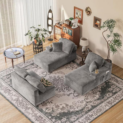 Homall 142" Boneless Couch, Modular Sectional Sofa, No Assembly Required, Memory Foam Filling, Corduroy U-Shaped Sofa, Movable Multi-Person Couch for Living Room (Grey)
