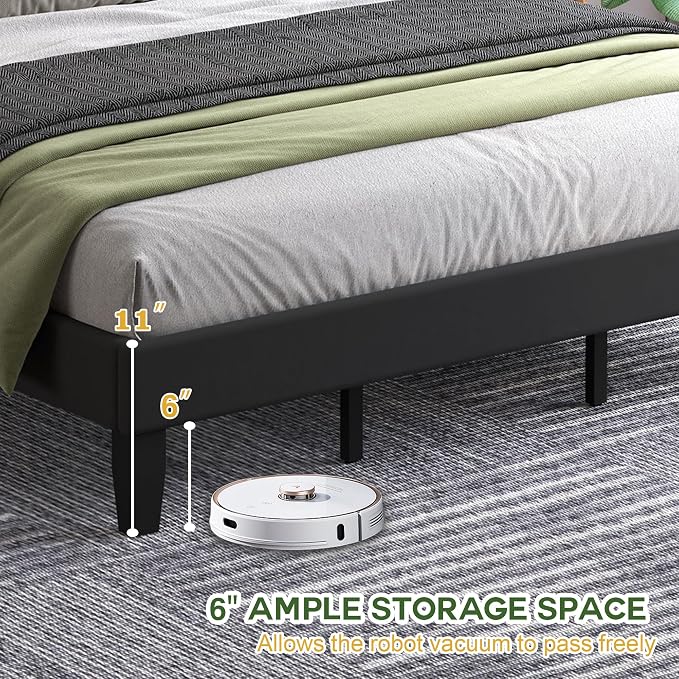 King Size Bed Frame with Velvet Upholstered Platform Bed and Wooden Slats Support, Adjustable Height Headboard/No Box Spring Needed/Easy Assembly/Mattress Foundation, Black