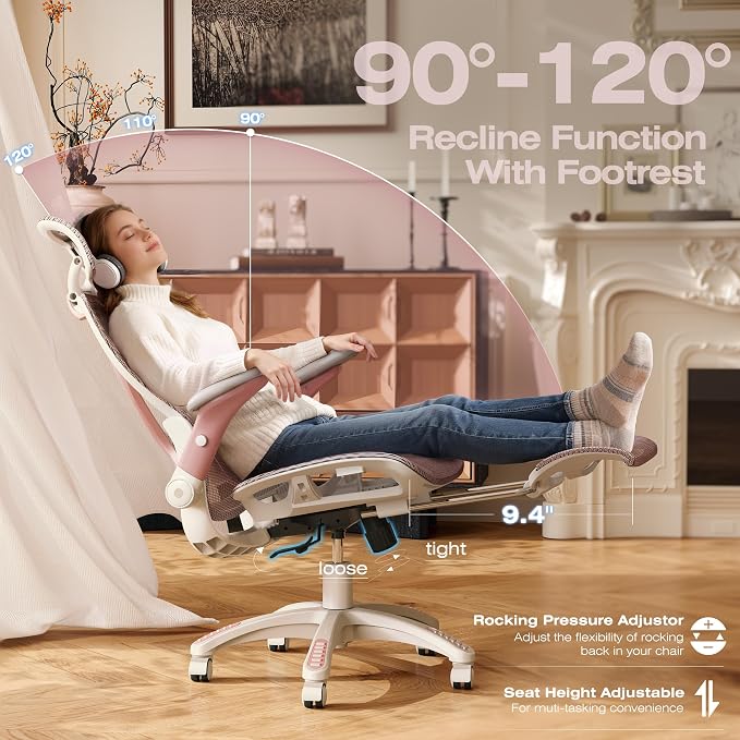 ELABEST X100 Ergonomic Mesh Office Chair with Footrest, Big and Tall Hone Desk Chair with 5D Flip-Up Arms, Adjustable 3D Lumbar Support,Gaming & Executive Computer Chairs