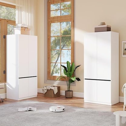 Armoire Wardrobe Closet with Doors: 75" White Large Wardrobe Closet with 4 Doors, Clothes Cabinets for Bedroom Armoires with Storage, Wood Wardrobes Closets for Hanging Clothes (C+C, 63")