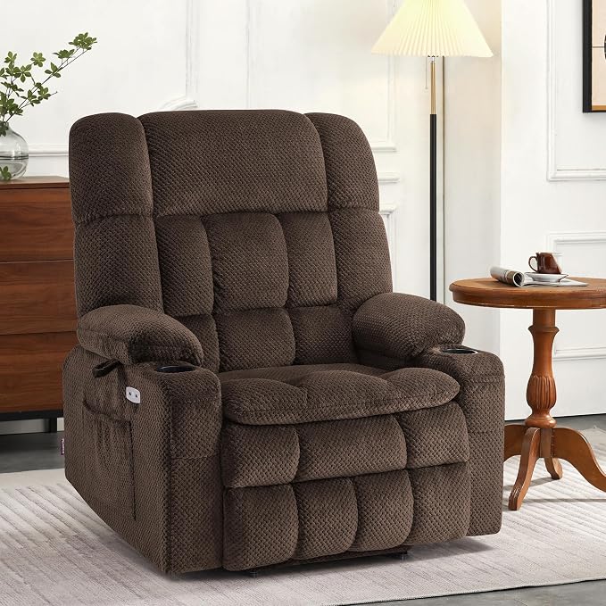 MCombo Extra Wide Dual Motor Power Lift Recliner Chair for Elderly, Zero Gravity Lift Chair with Heat and Massage, Infinite Position Recliners for Big Man, USB Ports, Fabric R7897 (Mocha, Medium-Wide)