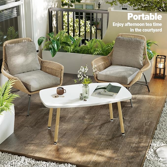 WOHOMO Folding Coffee Table 39.3'' White Coffee Tables for Living Room Portable Simple Modern Rectangular Center Table for Small Spaces, No Assembly, White