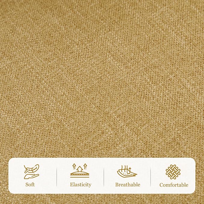 HUIMO Accent Chair for Living Room, Tufted Upholstered Club Chair with Lumbar Pillow, Vintage Reading Armchair with Solid Wood Legs for Bedroom Apartment, Mustard Yellow