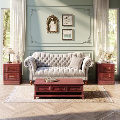RECHHX Small Dresser for Bedroom, Farmhouse Nightstand with 2 Drawer for Narrow Spaces, Thermoformed Curved End Table for Bedroom, Living Room, Walnut Cherry