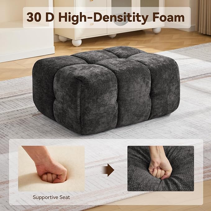 Large Boneless Ottoman, Upholstered Cloud Ottomans for Couch, Oversized Modern Foot Rest for Sectional Couches for Living Room, Foot Stools No Assembly Required, Tufted Ottoman, Dark Grey
