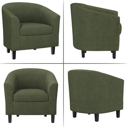 Topeakmart Corduroy Club Chair, Modern Accent Chair and Cozy Barrel Chair with Sturdy Wood Legs for Living Room Bedroom Reception Room, Dark Green