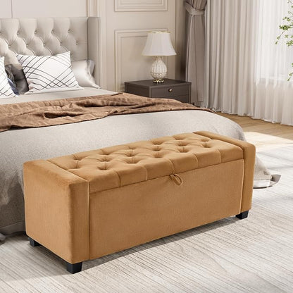 Royal Windsor Ottoman with Storage,Tufted Storage Bench with Safety Hinge,Holds up to 350 lb,Upholstered Bench with Seating for Bedroom, Living Room,Entryway,Ginger