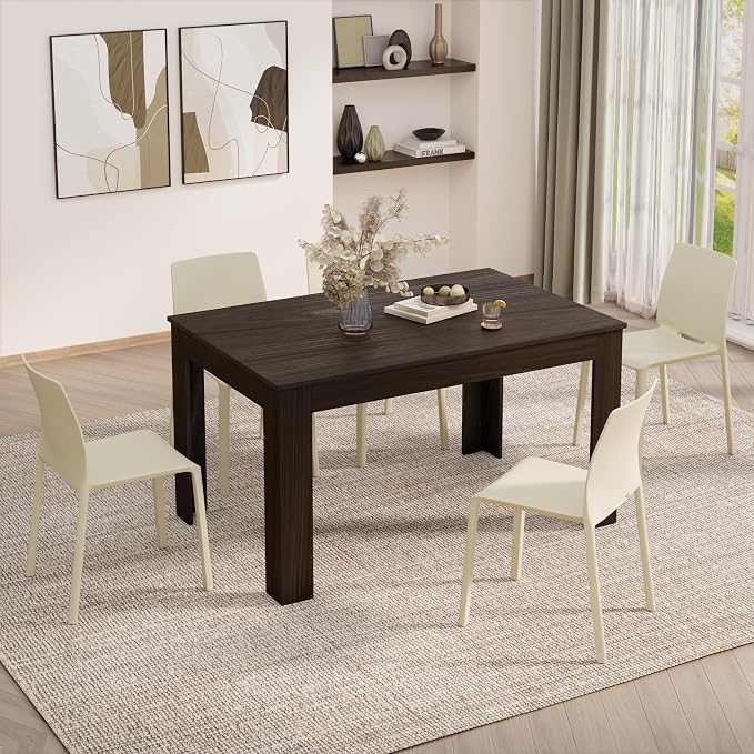 Mobili Fiver, Easy Extendable Dining Table, 55.1(86.6) x35.4 in, Dark Walnut, Made in Italy