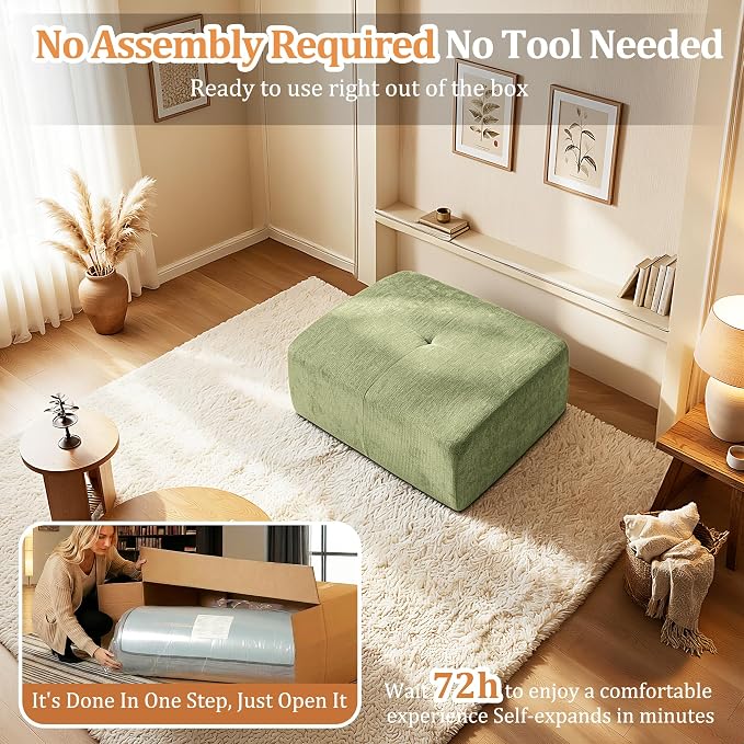 37" Oversized Boneless Couch, Comfort Cloud Sectional Couches for Living Room, Modular Sofa High Back & Extra Deep Seat, No Assembly, Soft Chenille Fabric (Olive Green, 37 inch-Single Ottoman)