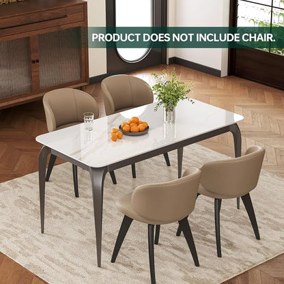 55" White Rectangular Sintered Stone Dining Table with Metal Legs | Versatile kitchen furniture for indoor and outdoor placement, matched with adjustable silent foot pads.
