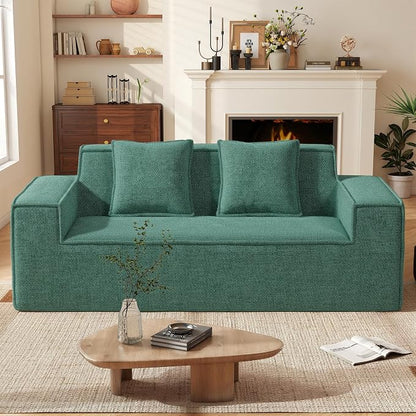 Luxanimarion 77'' Modern Small Loveseat, No Assembly Required Cloud Sofa Cloud Sofa Boneless Couches with 2 pcs Pillows for Living Room, Apartment(Polar Fleece-Green)