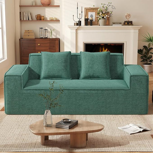 Luxanimarion 77'' Modern Small Loveseat, No Assembly Required Cloud Sofa Cloud Sofa Boneless Couches with 2 pcs Pillows for Living Room, Apartment(Polar Fleece-Green)