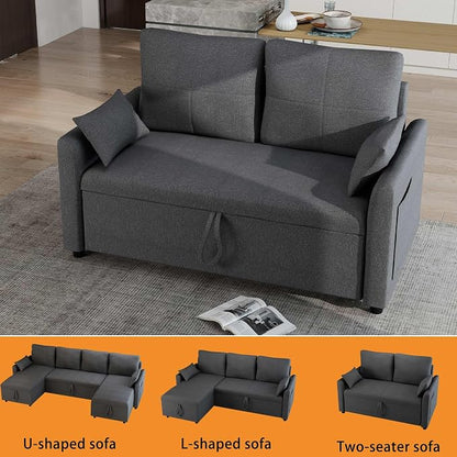 L Shaped Sleeper Sofa Bed with Storage: 81" Grey L Shaped Couch with Pull Out Bed, Queen Size Corner Sectional Couch with Storage Chaise, Convertible Sofa Beds Space Saving
