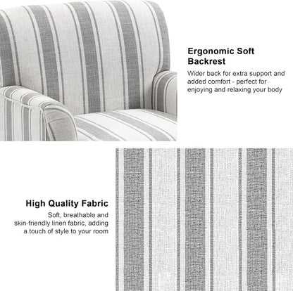 Accent Chair, Mid Century Modern Comfy Armchair for Living Room, Linen Fabric Single Sofa Lounge for Reading Bedroom Apartment Waiting Room with Wood Legs (Grey Stripe, Set of 2)