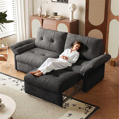 81.5" Pull Out Sofa Bed Full Size, Pre-Assembled Chenille Sleeper Sofa, Convertible Loveseat Futon Couch with Tufted, Pillows, for Apartment, Living Room, Small Spaces, dorms, Grey