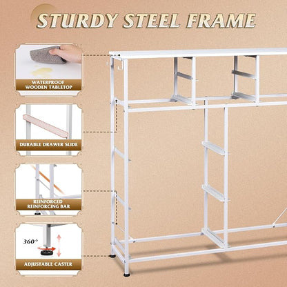 WLIVE White Dresser for Bedroom with 10 Drawers, Chest of Drawers with Side Pockets and Hooks, PU Storage Dresser, Sturdy Metal Frame, Drawers Organizer Unit for Living Room, Hallway, Closet