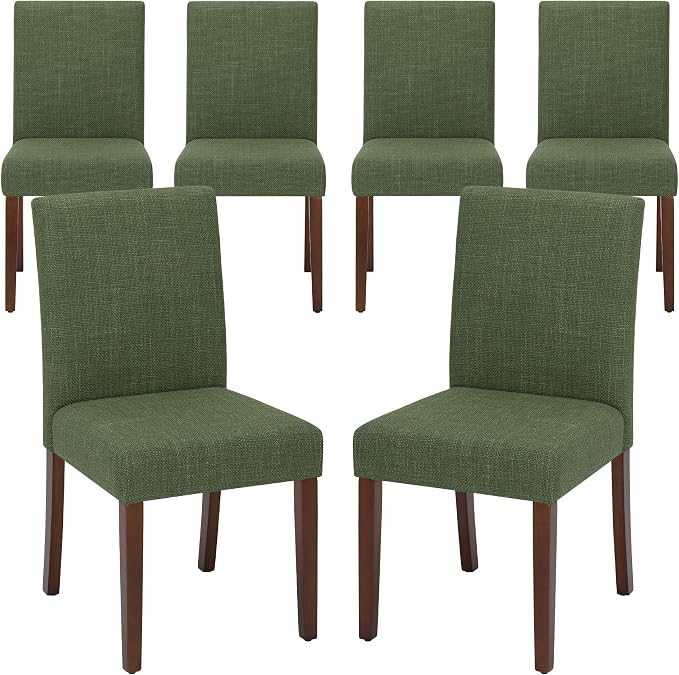 MALOL Upholstered Dining Chairs Set of 6, Modern Fabric Dining Room Chair, Wooden Dining Chair, Kitchen Side Chairs, Farmhouse Dinner Chair with High Back for Kitchen, Green