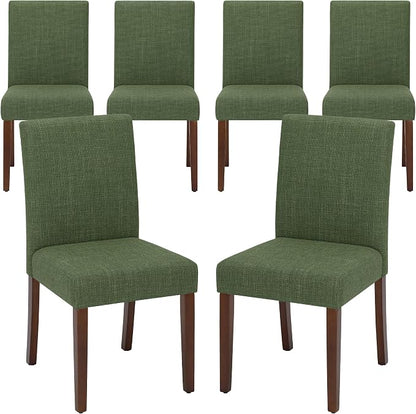 MALOL Upholstered Dining Chairs Set of 6, Modern Fabric Dining Room Chair, Wooden Dining Chair, Kitchen Side Chairs, Farmhouse Dinner Chair with High Back for Kitchen, Green