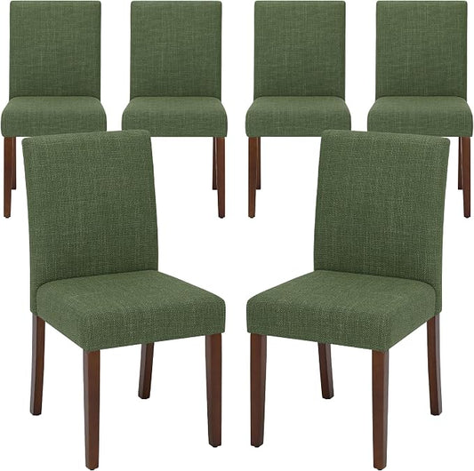 MALOL Upholstered Dining Chairs Set of 6, Modern Fabric Dining Room Chair, Wooden Dining Chair, Kitchen Side Chairs, Farmhouse Dinner Chair with High Back for Kitchen, Green
