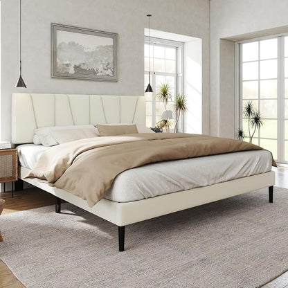 HAOARA King Size Bed Frame with Fabric Upholstered Headboard, Platform Bed with Wooden Slats Support, Fully Mattress Foundation, Box Spring Optional, Easy Assembly