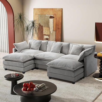 113.4" Modular Sectional Sofa,U Shaped Couch for Living Room,Modern Deep Seat Sofa 3 Seater Chenille Fabric Comfy Cloud Couches with Throw Pillows & Movable Ottoman