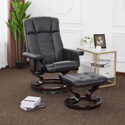 MCombo Manual Swivel Recliner with Ottoman, Chair Ottoman Set for RV Small Spaces, Living Room, Bedroom, Office 9019 4919 (Faux Leather, Dark Grey)
