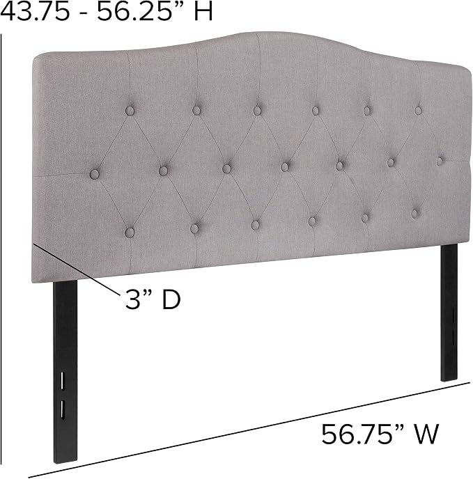 EMMA + OLIVER Arched Button Tufted Full Size Headboard in Light Gray Fabric