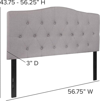 EMMA + OLIVER Arched Button Tufted Full Size Headboard in Light Gray Fabric