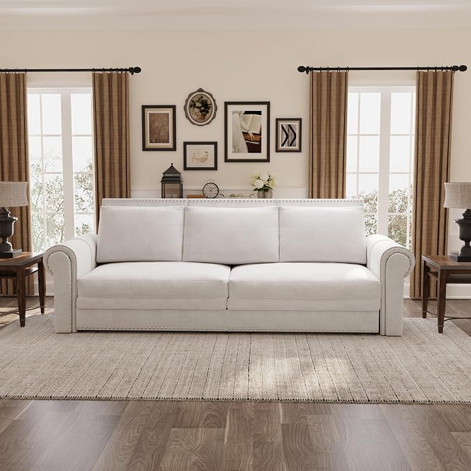 93.7" King Size Sleeper Sofa Bed, Pull Out Sofa Bed, Velvet Upholstery, 3 in 1 Convertible Sleeper Couch, Chaise Lounge, Retro Recliner for Living Room, Office, Apartment, Beige
