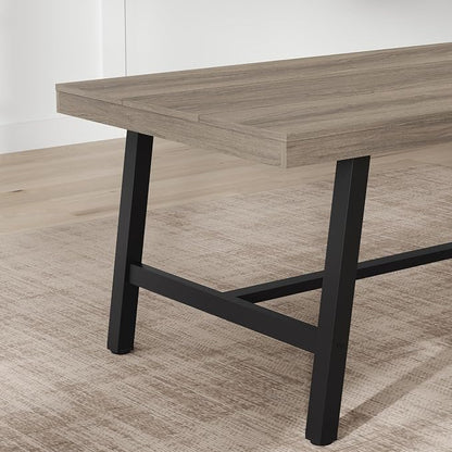 GarveeHome Industrial Dining Table for 4-6 People, 63" Long Kitchen Table with Sturdy Metal Frame, Rectangular Counter for Dinner, Kitchen, Dining Room (Grey Walnut, 63" Non-extendable)