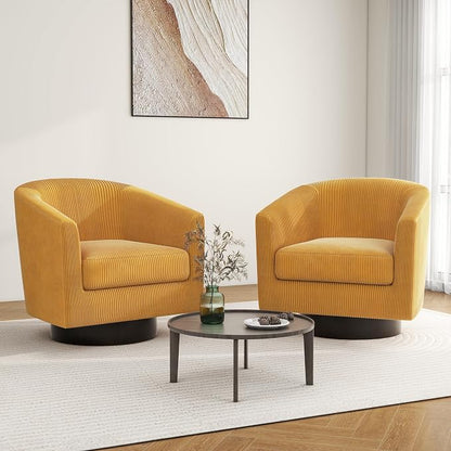 Swivel Barrel Accent Chair, Modern Round Corduroy Fabric Arm Chair for Living Room, Bedroom, Comfy Club Reading Chairs for Adults (Corduroy Orange, Set of 1)