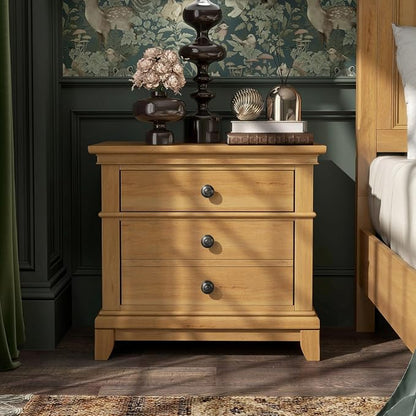 Furniture of America Yardley Farmhouse Solid Wood 3-Piece Bedroom Collection with Panel Bed and Nightstands Set of 2, Box Spring Required for Bedroom, Guess Room, Queen, Natural Oak