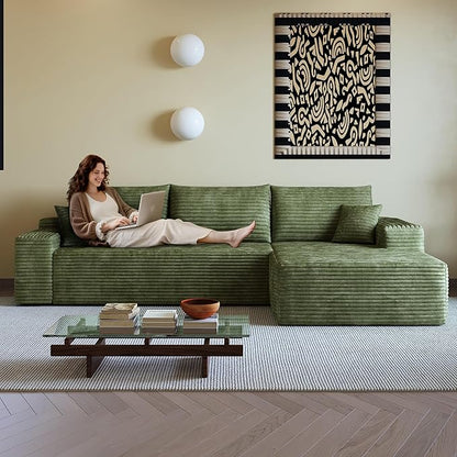 AUGOP 108" Sectional Couches for Living Room Modern Modular Sofa with L-Shape Couchs Upholstered Boneless Couch Deep Seat Sectional Couch with Chaise (Green, 108" Right Facing Chaise+2Seaters)