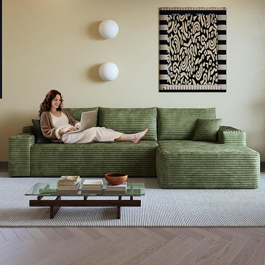 AUGOP 108" Sectional Couches for Living Room Modern Modular Sofa with L-Shape Couchs Upholstered Boneless Couch Deep Seat Sectional Couch with Chaise (Green, 108" Right Facing Chaise+2Seaters)