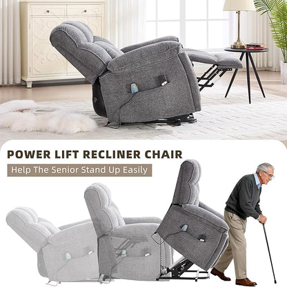 CANMOV Power Lift Recliner Chair for Elderly with Vibration Massage and Lumbar Heating, Overstuffed Electric Lift Chair with Side Pocket and 2 Cup Holders for Living Room,Dark Gray